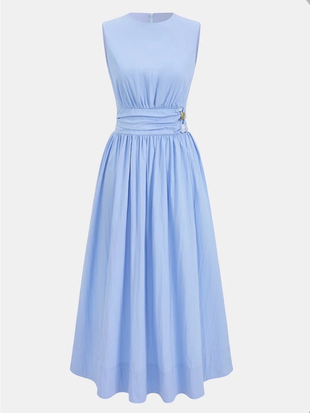 Commense Sky Blue Sleeveless Gathered Waist Maxi Dress
